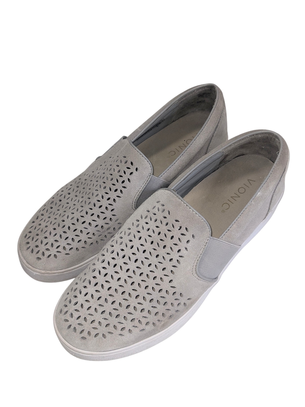 Vionic Women's Kani Suede Light Gray Perforated Slip-On Loafers Size 8